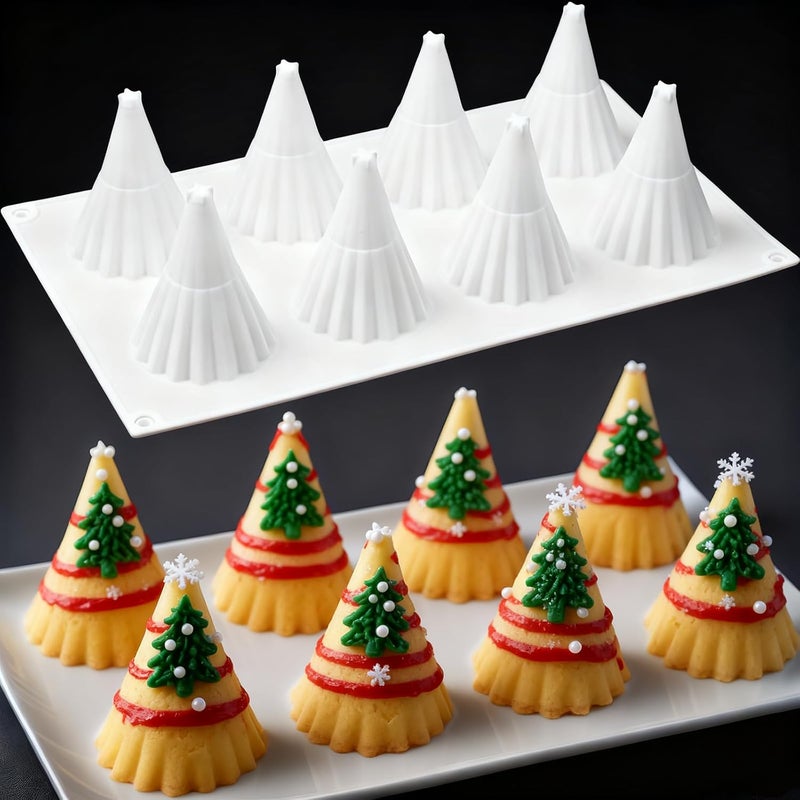 LLPMutu 3D Christmas Tree Silicone Molds Large Christmas Molds Xmas Tree Pan Silicone Mold 8-Cavity Christmas Cake Mold for Mousse Cake Muffin Baking Jello Chocolate Ice Cube Soap Candle Lotion Bar Bath Bomb - Image 1